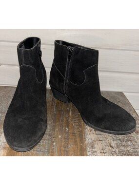 Denver Hayes Sz US 7 EU 37.5 Black Chelsea Booties Side Zip Suede Leather Ankle